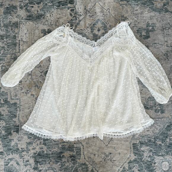 Zimmerman Blouse Womens Small 1 White Polkadot Silk Sheer Lace Ethereal Top - Picture 1 of 13